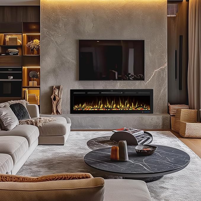 60" WiFi Electric Fireplace Inserts, Recessed and Wall Mounted Fireplace Heater W/Adjustable Flame Color & Brightness, Thermostat, 9H Timer, App and Remote Control, Low Noise, 750/1500W