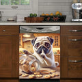 Dog Dishwasher Magnet Cover 23x26 Inch Funny Pug Dishwasher Magnet Cover Sticker Magnetic Refrigerator Panel Front Door Wash Machine Fridge Microwave Decal Home Kitchen Decorative