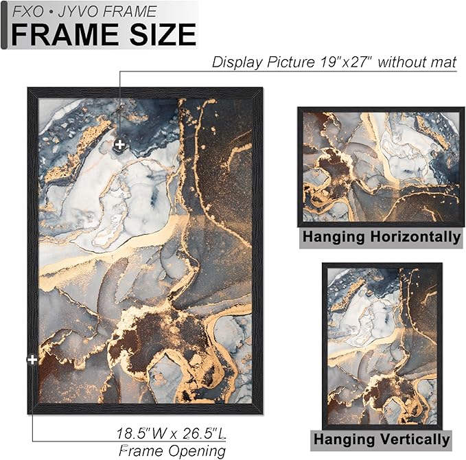 Engineered Wood 19x27 Frame, Black Picture Frame for 19 x 27 Inch Poster Puzzle Photo, Light Weight 19 by 27 Poster Frame with Wood-grain for Wall - 1 Pack/Black/19 x27