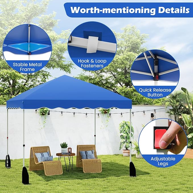 Tangkula 10x10 FT Pop Up Canopy, UPF50+ Easy Set up Instant Tent with Wheeled Bag, 8 Stakes, 4 Anchors, 4 Wind Ropes, 4 Sandbags, Heavy Duty Outdoor Canopy Tent 10x10 for Patio Party Backyard (Blue)