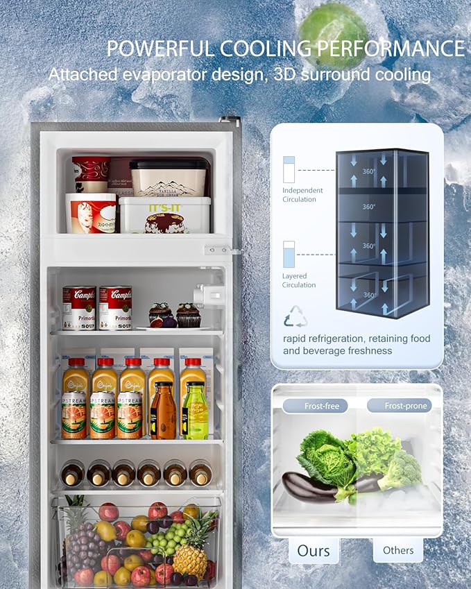 Double Door Refrigerator with Freezer, 4.5 Cu.Ft, Small Fridge with Freezer, 7 Settings Temperature Adjustable, Mini Refrigerator for Apartment Bedroom Dorm and Office (4.5 Cu.Ft, Black)