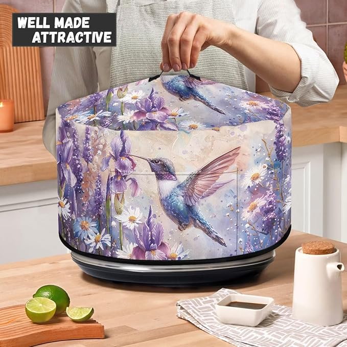 Hummingbird Daisy Floral Print Slow Cooker Cover Replacement Fit Most 6/7/8 Quart Crock Pot Oil Painting Print Practical Electric Slow Cooker Cover Keep Kitchen Clean and Easy to Use