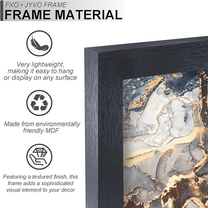 Engineered Wood 18x22 Picture Frame Set of 3, Black Frame for 18 x 22 Inch Picture Poster Photo, Light Weight 18 by 22 Frame with Wood-grain for Wall - 3 Pack/Black/18 x22