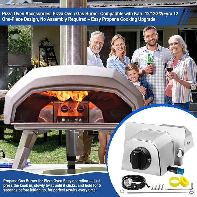 Pizza Oven Accessories, Pizza Oven Gas Burner Attachment, Outdoor Pizza Oven Accessory for Karu 12/12G/12-Inch Models Pizza Oven Propane Burner, Propane Conversion Kit with 5FT Hose & Regulator.