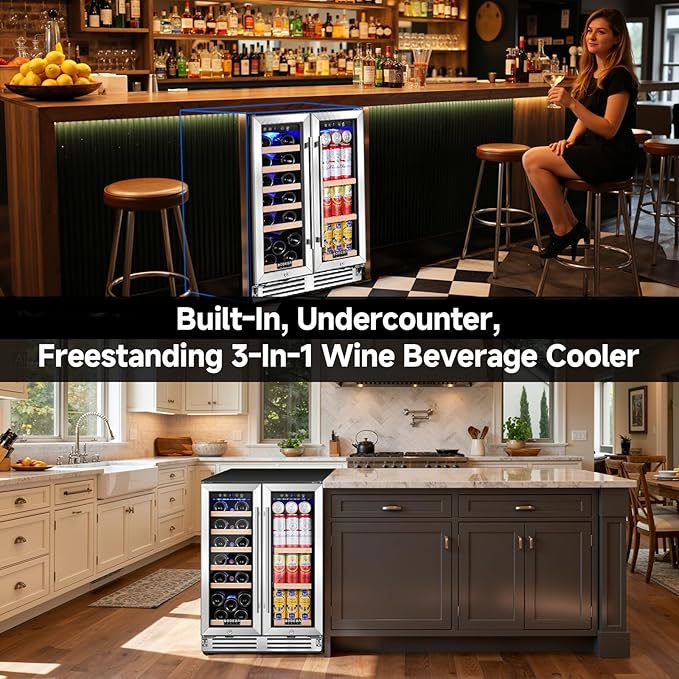 BODEGACOOLER Wine and Beverage Refrigerator, 24 Inch Under Counter Commercial Beverage Refrigerator, Large Capacity Back Bar Cooler With 2 Glass Doors,LED Lighting for Beer,Soda,Wine,4.1 Cu.Ft.,Black.