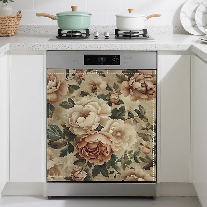 Vintage Rose Dishwasher Magnets Decorative Cover,Retro Flowers Magnet Fridge Panel Decal for Home Kitchen Decor,23x26 in