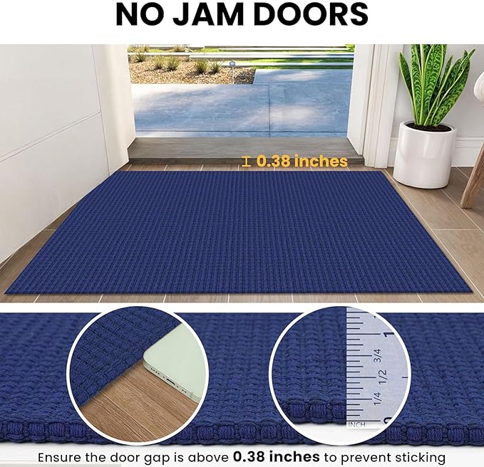 IOHOUZE Washable Exrea Long Hallway Runner Rug 3x14 Non Slip Rubber Backed Kitchen Runner Entryway Runner Indoor, Woven Rugs Floor Carpet for Kitchen Hall Entryway, Royal Blue/Navy