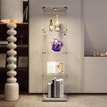 4-Shelf LED Lights Glass Display Cabinet, Floor Standing Glass Curio Cabinet with Door & Lock, Toys & Trophy Display Case for Living Room, Bedroom & Exhibition Hall (White)
