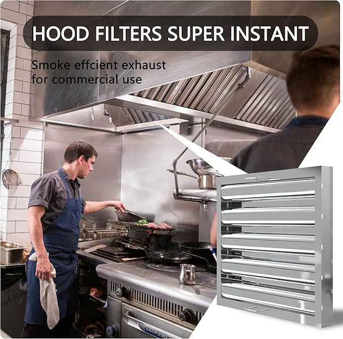 Stainless Steel Commercial Kitchen Hood Filter, Range Hood Baffle Grease Filter for Restaurant Exhaust Hoods, UL/NSF Listed, 19.5 W x 15.5 H Inch 4 Grooves Hood Filters（5 Pack）