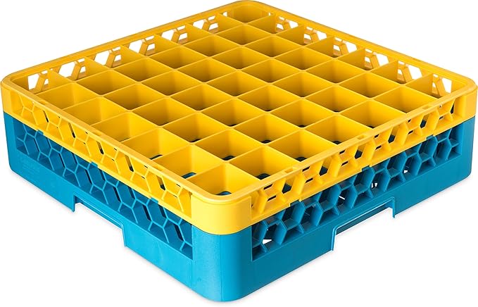 CFS RG49-1C411 OptiClean 49 Compartment Glass Rack with 1 Extender, 5.56", Polypropylene, Yellow/CFS Blue