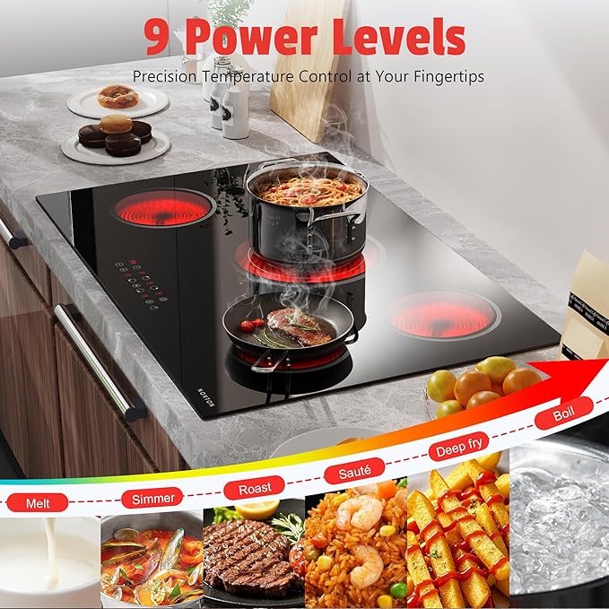 Noxton Electric Cooktop 30 Inch, 5 Burners Electric Stovetop, Drop-in Ceramic Cooktop 30”, Triple Ring, Pause, Timer, Child Safety Lock, 240V Hardwire(NO plug)