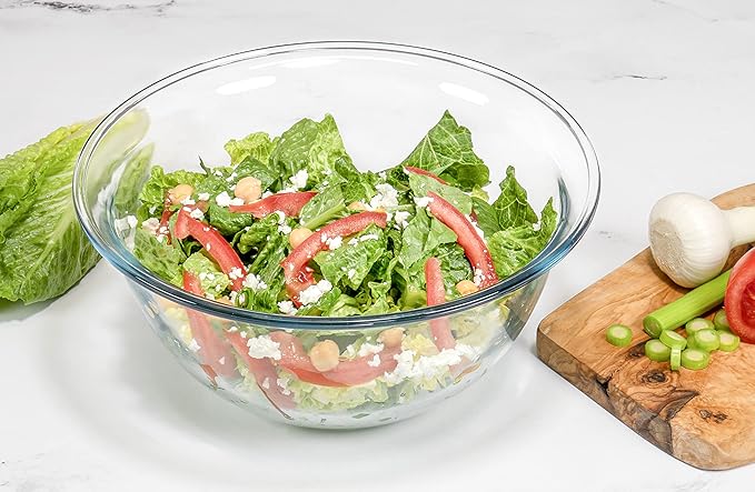 Red Co. 10.5” Dia Round Clear Glass 3 Qt Mixing Prep and Serving Bowl, Large