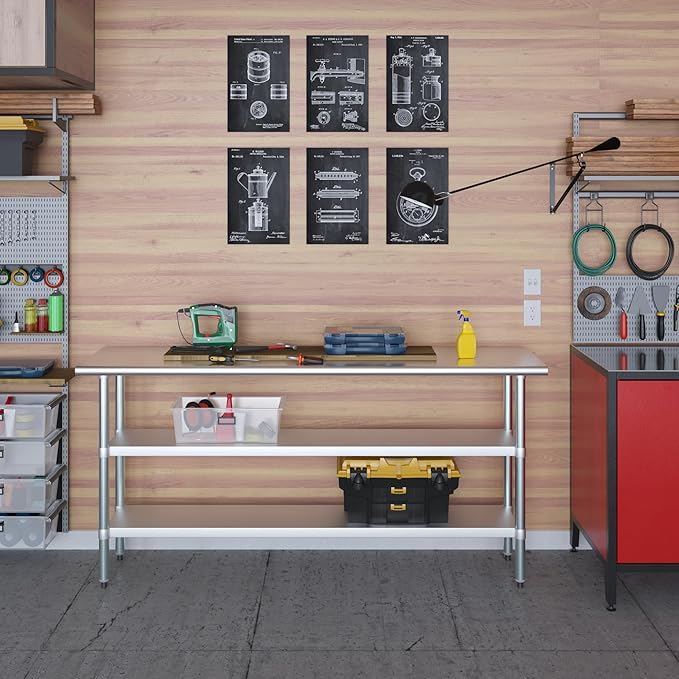 AmGood Stainless Steel Work Table with 2 Shelves | NSF | Metal Utility Table (72" Long x 18" Deep)