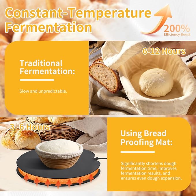 Sourdough Bread Heating Mad, 59°F - 140°F Adjustable Thermostat Bread Proofing Mat, Dough Riser Heating Mat Shortens Fermentation Time, for Bread making - 14" Round Sourdough Bread Warming Mad