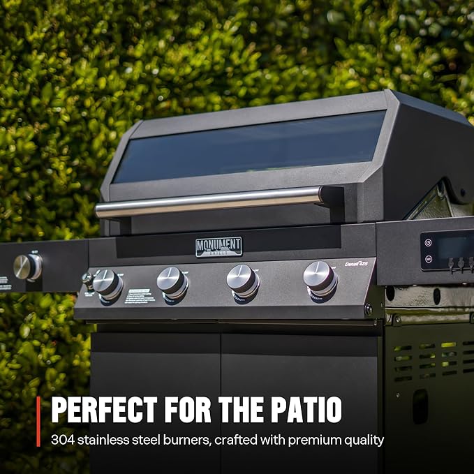 Monument Grills 4+1 Liquid Propane Gas Smart BBQ Grill, 4 Burners & 1 Side Burner Denali 425 with Smart Technology and Knob Controls, Black