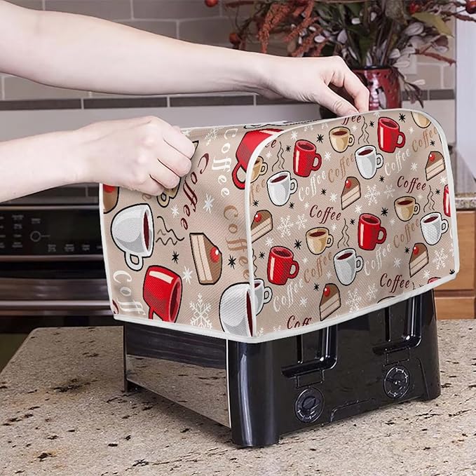 Coffee Snowflake Print Toaster 2 Slice Cover Kitchen Accessories Decor Bread Maker Dustproof Fingerprint Protectors