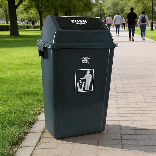 4 Pack 18 Gal Plastic Garage Can with Swing Lid, Heavy-Duty Recycle Bin, Trash Can/Waste Container for Backyard/Garage/Outdoor