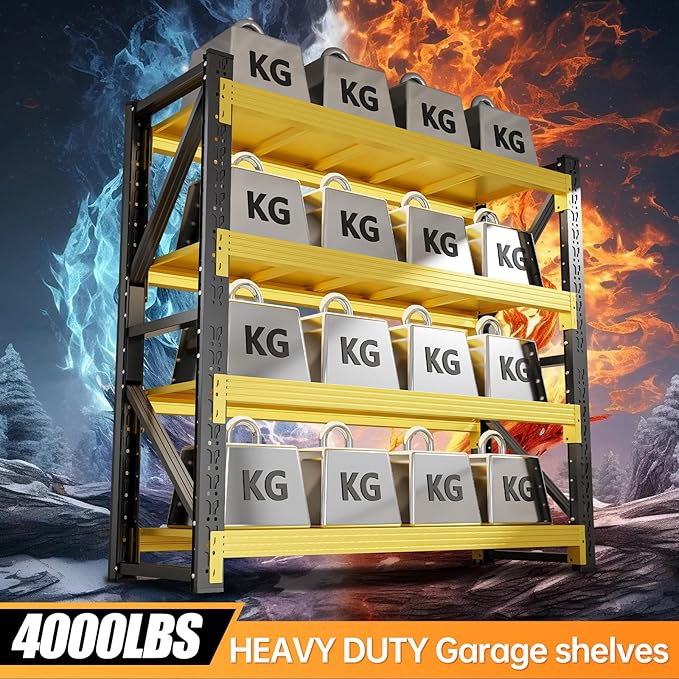 48" W Storage Shelves Heavy Duty, 4000LBS Metal Garage Shelving Units, 4 Tier Adjustable Shelf, Garage Storage Shelves Rack, Industrial Shelving for Warehouse, Basement,48" W x 20" D x 79" H