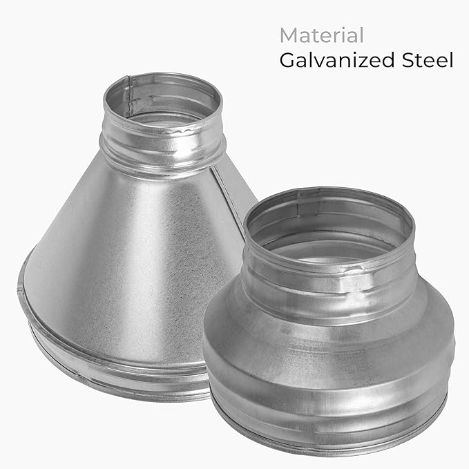6" to 4" Inch Round Duct Reducer - Male Fit Galvanized Steel Pipe Increaser - Coupling for Round Duct Ventilation Systems - Heating & Cooling