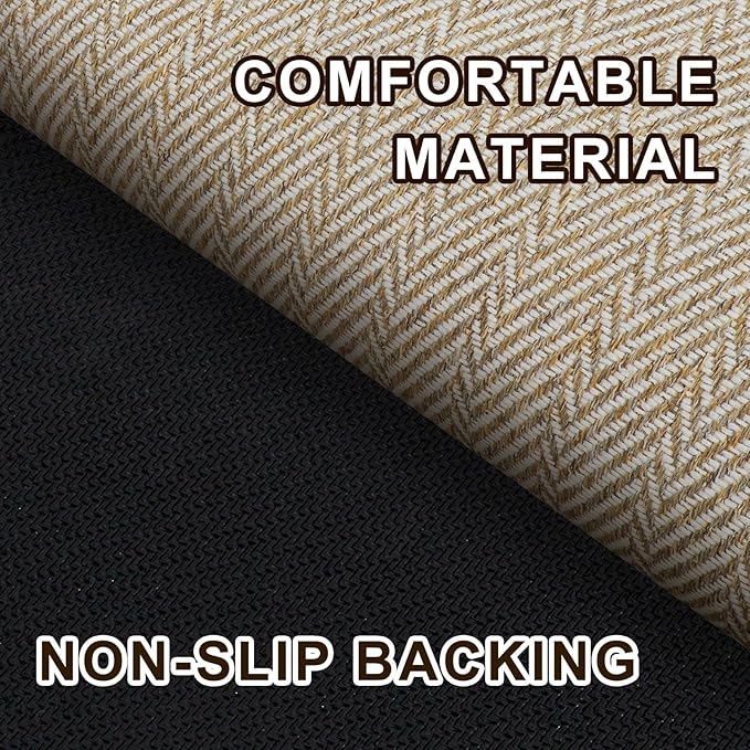 Ultra Thin Door Mat Indoor Entrance 24"x47", Low-Profile Indoor Door Mat, Non Slip Entry Mat Rubber Backing Unique Herringbone Design Inside Doormat Dirt Trapper Entryway Mats, Beige