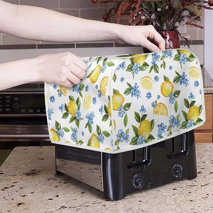Lemon Floral Print Toaster Covers 2 Slice Bread Maker Covers Toaster Oven Cloth Cover Kitchen Accessories Cover with Handle Dust Protection