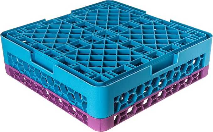 CFS RG36-1C414 OptiClean 36 Compartment Glass Rack with 1 Extender, 5.56", Polypropylene, Lavender/CFS Blue