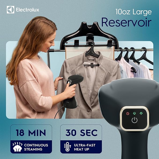 Electrolux Steamer for Clothes, LX15003 Portable Handheld Fabric and Garment Steamer Iron Press Wrinkle Remover with Lint Remover & Fabric Brush – Black