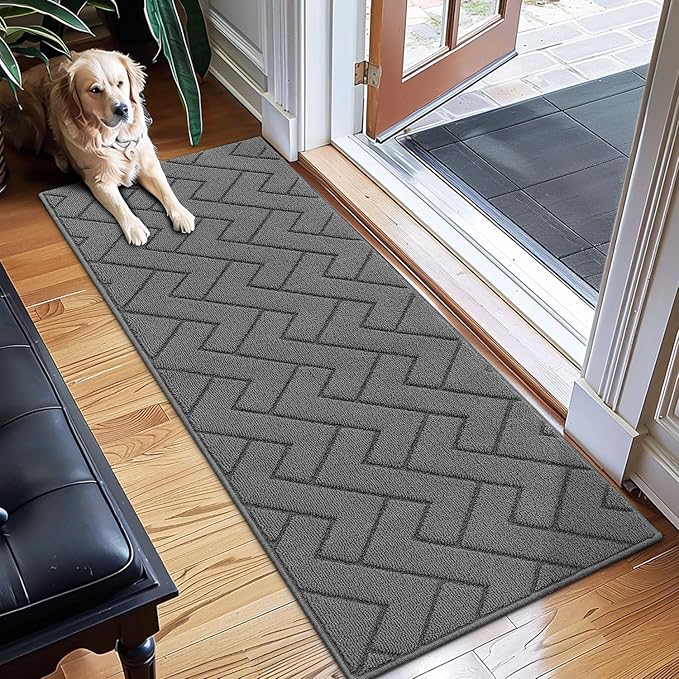 hicorfe Dirt Trapper Indoor Doormat,20"x59" Welcome Door mat,Non Slip Backing Washable Door Mats,Absorbent and Resistant Low-Profile Entrance Inside Floor Mat for Front Back Door,Entryway (Grey)