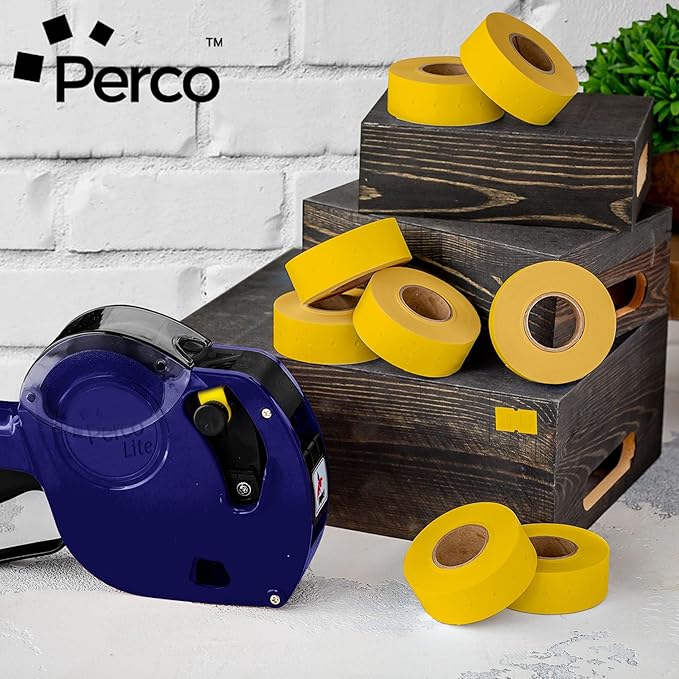 Perco 1 Line Yellow Labels - Case of 30 Sleeves, 240,000 Blank Pricing Labels for Perco Lite, X, Plus and Pro 1 Line Price and Date Guns