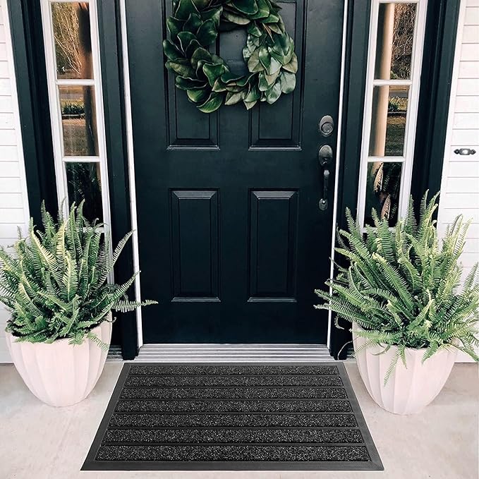 ubdyo Extra Durable Door Mat - Dirt Trapping Outdoor Welcome Mats - Non-Slip Outdoor Indoor Entrance - Low Profile Front Doormat (30" x 17", Bright Black)