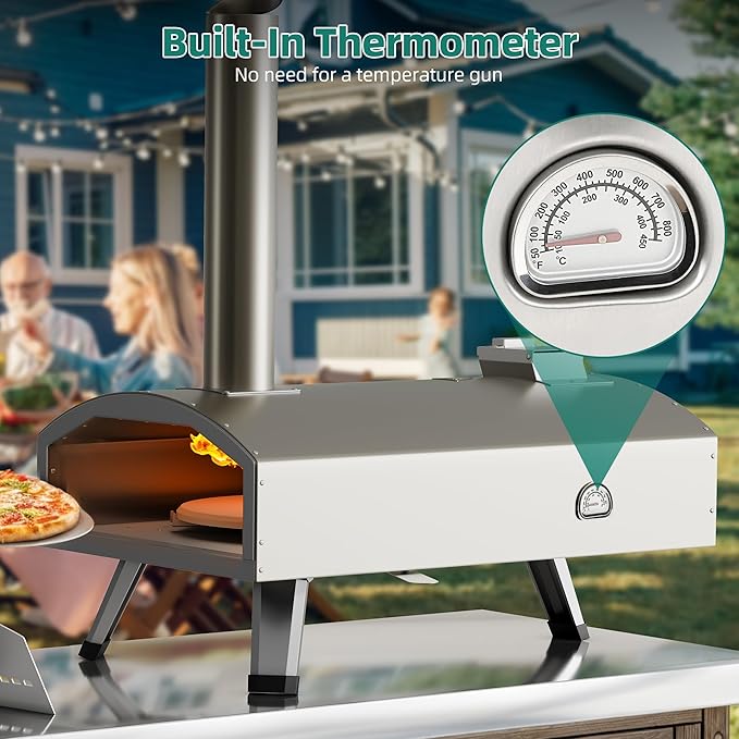 YTIAHOME 12" Pizza Oven, Multi-Fuel Outdoor Pizza Oven with Rotating and Built-in Thermometer, Dual Fuel Pizza Maker with Peel, Stone, Carry Cover, Recipes for Backyard Party Christmas Gifts