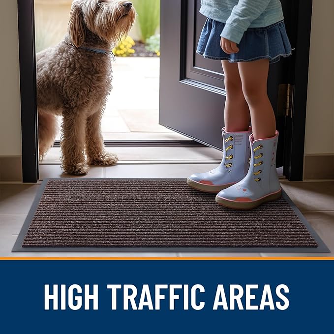 OLANLY Front Door Mat Indoor Outdoor Entrance, Waterproof Heavy Duty Doormat, Fade Resistant, Low Profile, Easy Clean Patio Porch Welcome Floor Mats for Entry, 59x34, Tan
