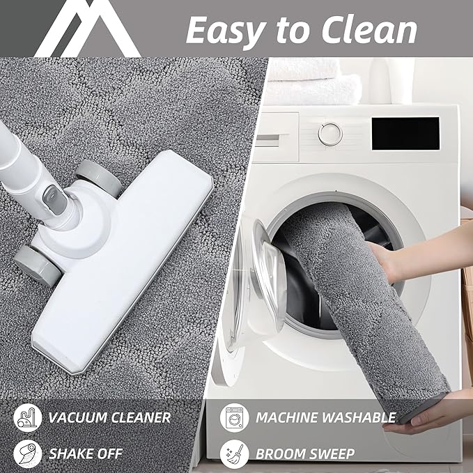 COSY HOMEER Soft Kitchen Rugs [2 PCS] for in Front of Sink Super Absorbent Kitchen Floor Mats and Mats 24x35 Inch/24X60 Non-Skid Kitchen Mat Standing Mat Washable,Polyester,Grey