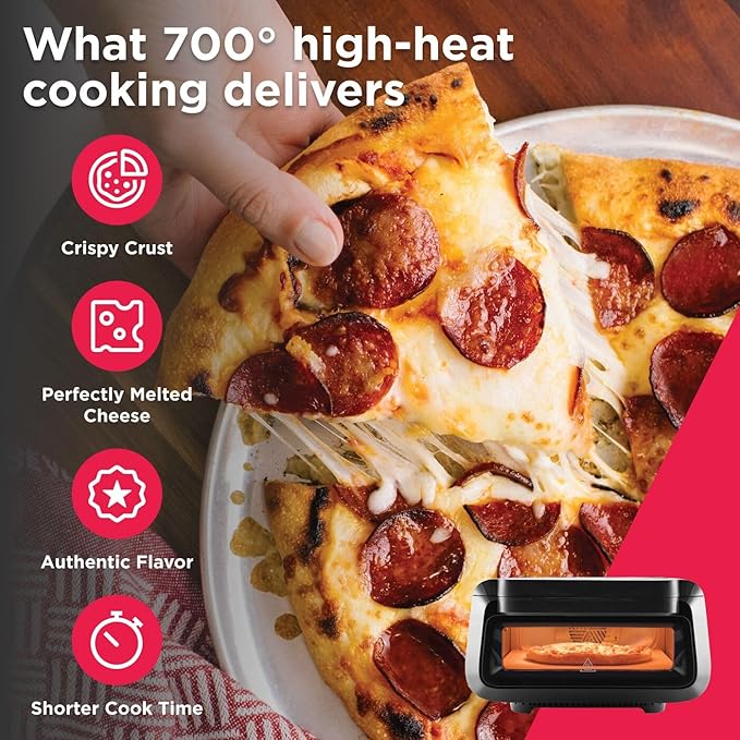 Frigidaire Electric Indoor Pizza Oven – Reach Temperatures of 700°F – Stone Bake 12” Pizzas in Minutes – Portable Countertop Oven with Air Fry and Bake. Peel Included Model FRPO100B