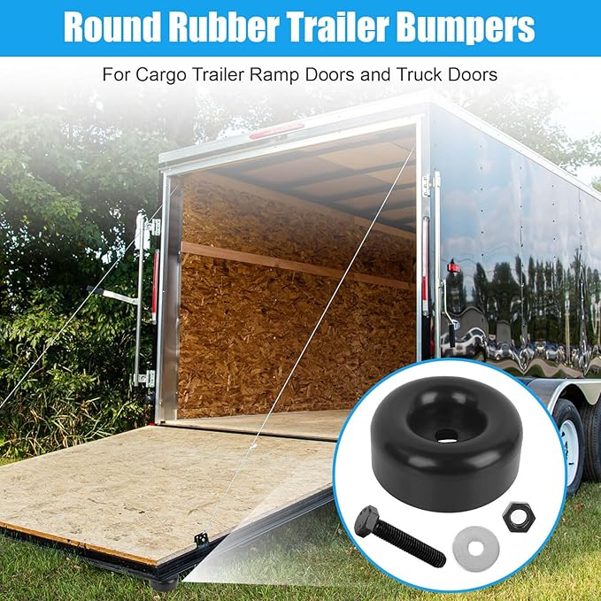 2.5" Trailer Ramp Door Bumper, Round Rubber Bump Stops with Screw Kit for Cargo Trailer Ramp Doors & Truck Gates, Pressure Washers, Air Compressors, Pumps, and More Equipment - 4 Pack