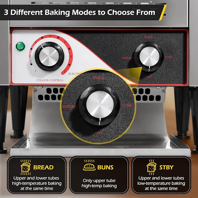 Dyna-Living Commercial Toaster 300 Slices/Hour Conveyor Toaster Commercial 1900W Heavy-duty Stainless Steel Rotating Toasters Oven for Restaurant, Conveyor Belt Toasters for Bun, Bagel, Bread