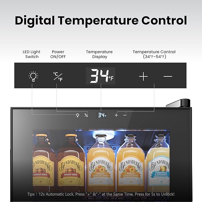 Yeego Beverage Refrigerator Cooler, 105 Cans Mini Fridge with Glass Door Beverage Fridge with Adjustable Shelves for Soda Beer or Wine, Beverage Cooler with Digital Temperature Control for Home Office