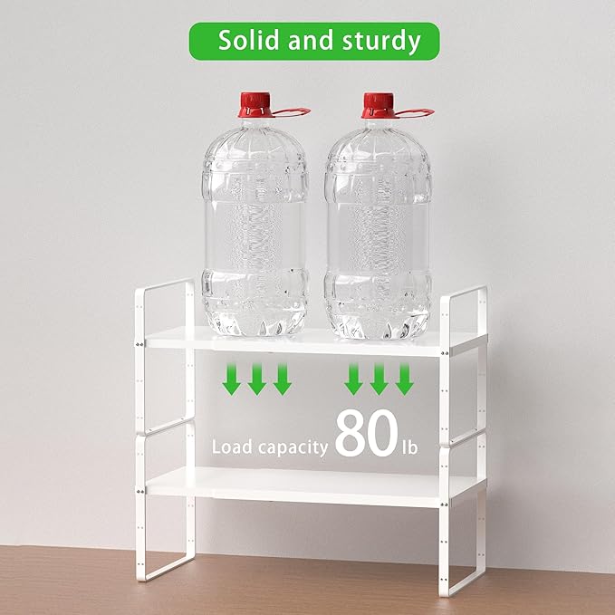 Expandable Cabinet Storage Shelf Stackable Organizer Rack for Kitchen Bathroom Pantry Spice Cupboard Countertop Home Office Desk Heavy Duty Nonslip White Small 1 PACK