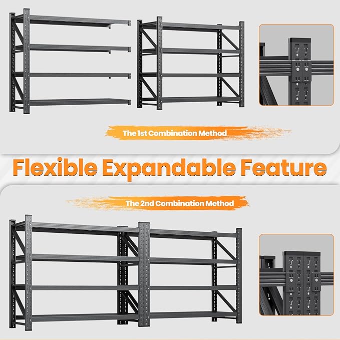 40”W Metal Storage Shelves, 20” Deep Heavy Duty Garage Shelving Units, 4 Tier Storage rack shelf, Steel Tall Industrial Shelving , Adjustable Standing Shelf for Warehouse / Shop 40"W x 20"D x 60"H