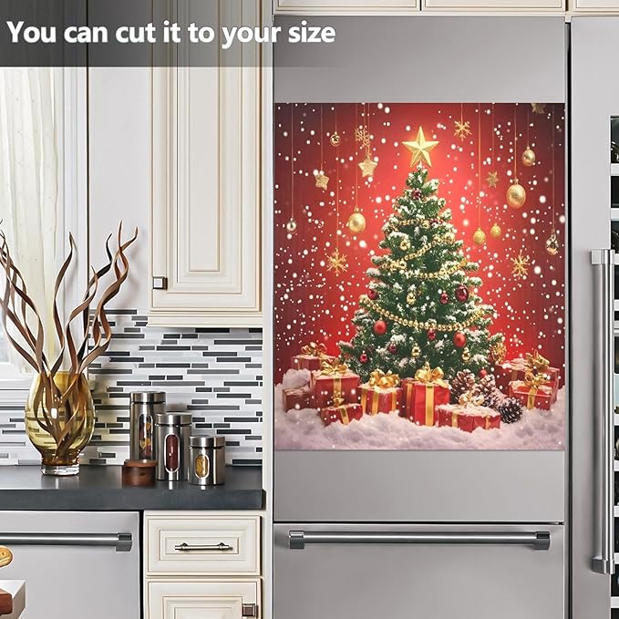 Christmas Tree Dishwasher Magnet Cover Panel,Xmas Balls Red Magnetic Dishwasher Covers Refrigerator Sticker Decal Christmas Decorative Washing Machine Cover for Home Kitchen,23x26in
