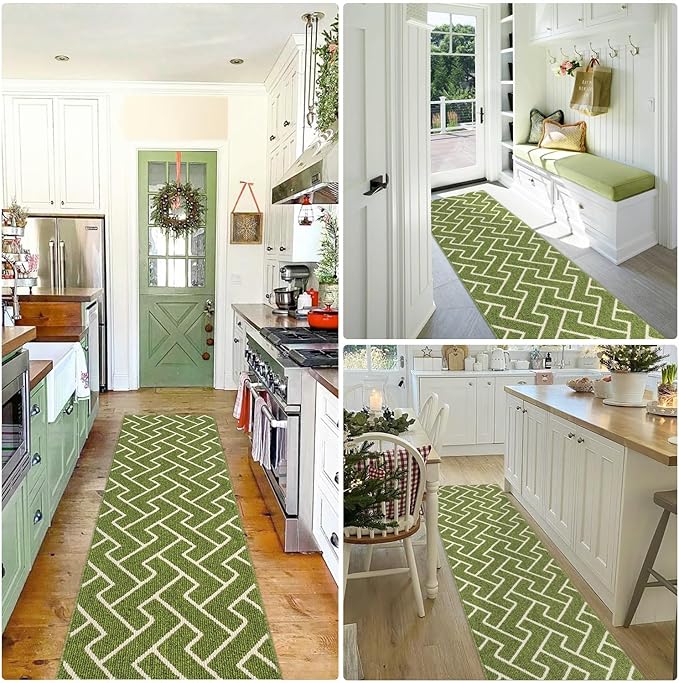 hicorfe Dirt Trapper Indoor Doormat,20"x48" Welcome Door mat,Non Slip Backing Washable Door Mats,Absorbent and Resistant Low-Profile Entrance Inside Floor Mat for Front Back Door,Entryway (Sage Green)