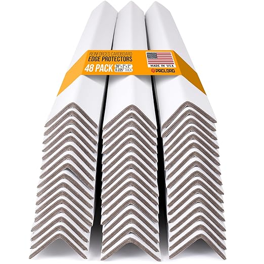 36" x 2" x 2" Reinforced Cardboard Edge Protectors, White (Pack of 48) – 0.225" Thick Extra Heavy-Duty Cardboard Corner Protectors – American Quality V-Board Pallet Edge Protectors