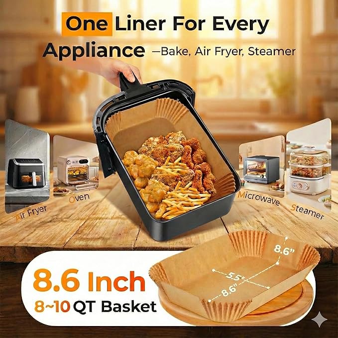 8.6x5.5 inches Rectangular For Ninja Dual Air Fryer Liners Disposable Parchment Paper Liner Airfryer 8-12 QT Basket inserts Filter Sheets EXTRA THICK 40 GSM - Pack of 125