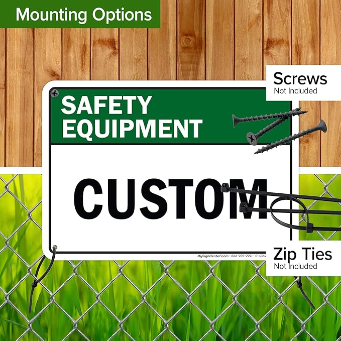 Custom Safety Equipment Sign, Ansi Sign, Osha Compliant, 7x10 Inches, 55 mil thick HDPE (high density polyethylene), Made in USA by My Sign Center