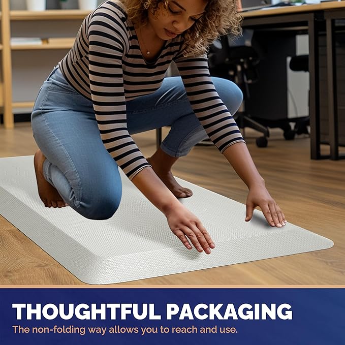 FEATOL Anti Fatigue Mats for Standing, 9/10 Extra Thick Ergonomic Standing Desk Mat, Comfort & Durable Memory Foam Standing Mat at Home,Office All Day (20" x 48", White, 1PC)