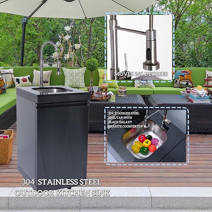 85 Inches 4-Burner 72,000 BTU Deluxe Stainless Steel Propane Gas Grill Outdoor Kitchen Island,Sink,Beverage Refrigerator Storage & Rotisserie Kit for Patio Backyard Cooking,Black