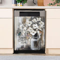 Rustic Farmhouse White Flowers Dishwasher Magnet Cover,Pastoral Floral Magnetic Dishwasher Cover Vinyl Sticker,Fridge Door Cover Magnets Art Skin Panel Decal,Home Decor Decal,23"X26"