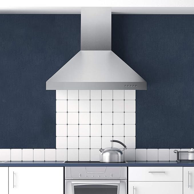 Hauslane Wall Mount Range Hood 30 Inch | Stainless Steel Wall Chimney | 6” Duct/Ductless Convertible, Strong Suction, Six-layer Aluminum Filters, Changeable LED Lamps, Stove Kitchen Vent Hood