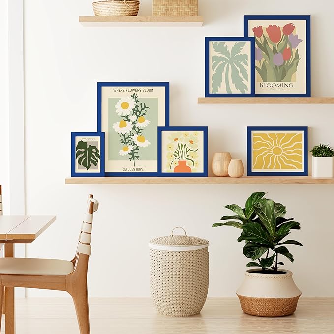 Vittanly 8x10 Picture Frame, Solid Wood Frame with Plexiglass, Includes 5x7 Mat, Wall Hanging or Tabletop for Home Decor, Royal Blue, 1 Pack