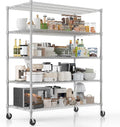 Homdox 5 Tier Heavy Duty Storage Shelves, Wire Shelving Unit with Wheels, Commercial Adjustable Metal Shelves for Storage, Garage Rack Pantry Shelves Kitchen Shelving, 24"x 60"x 82", Chrome